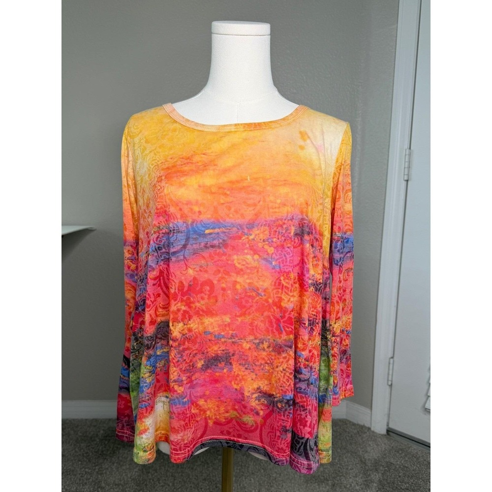 Vintage Y2K Zelia Burnout Floral Tunic Top Long Sleeve Artsy Campus Fairycore XL - Picture 3 of 16